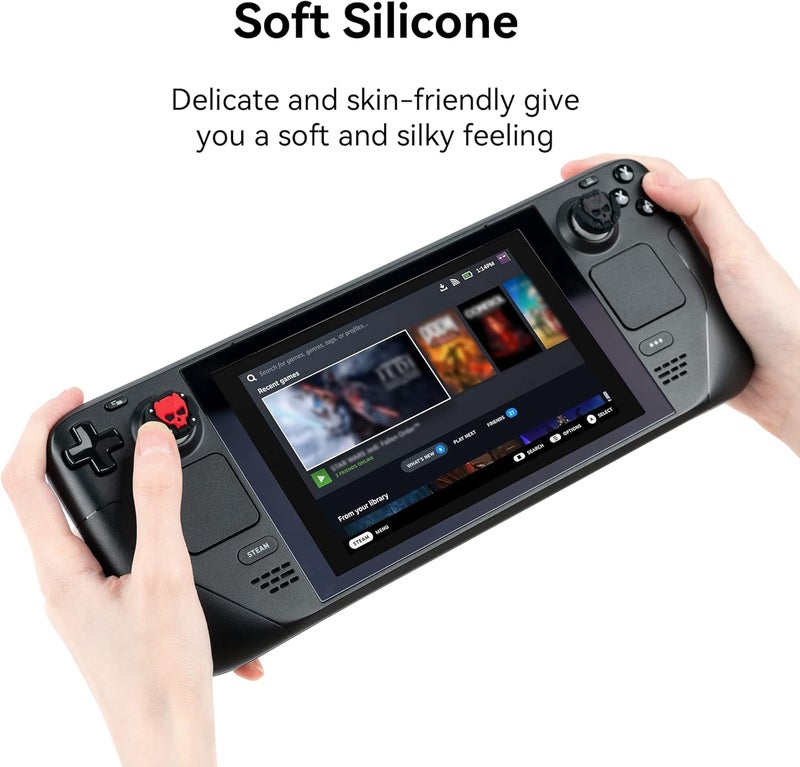 GEEKSHARE Thumb Grip Caps for Steam Deck Joystick,Soft Silicone Anti-Slip Thumbsticks Cover Set Compatible with Steam Deck Only - 2 Pairs/4 PCS (Black & Red) - Image 3